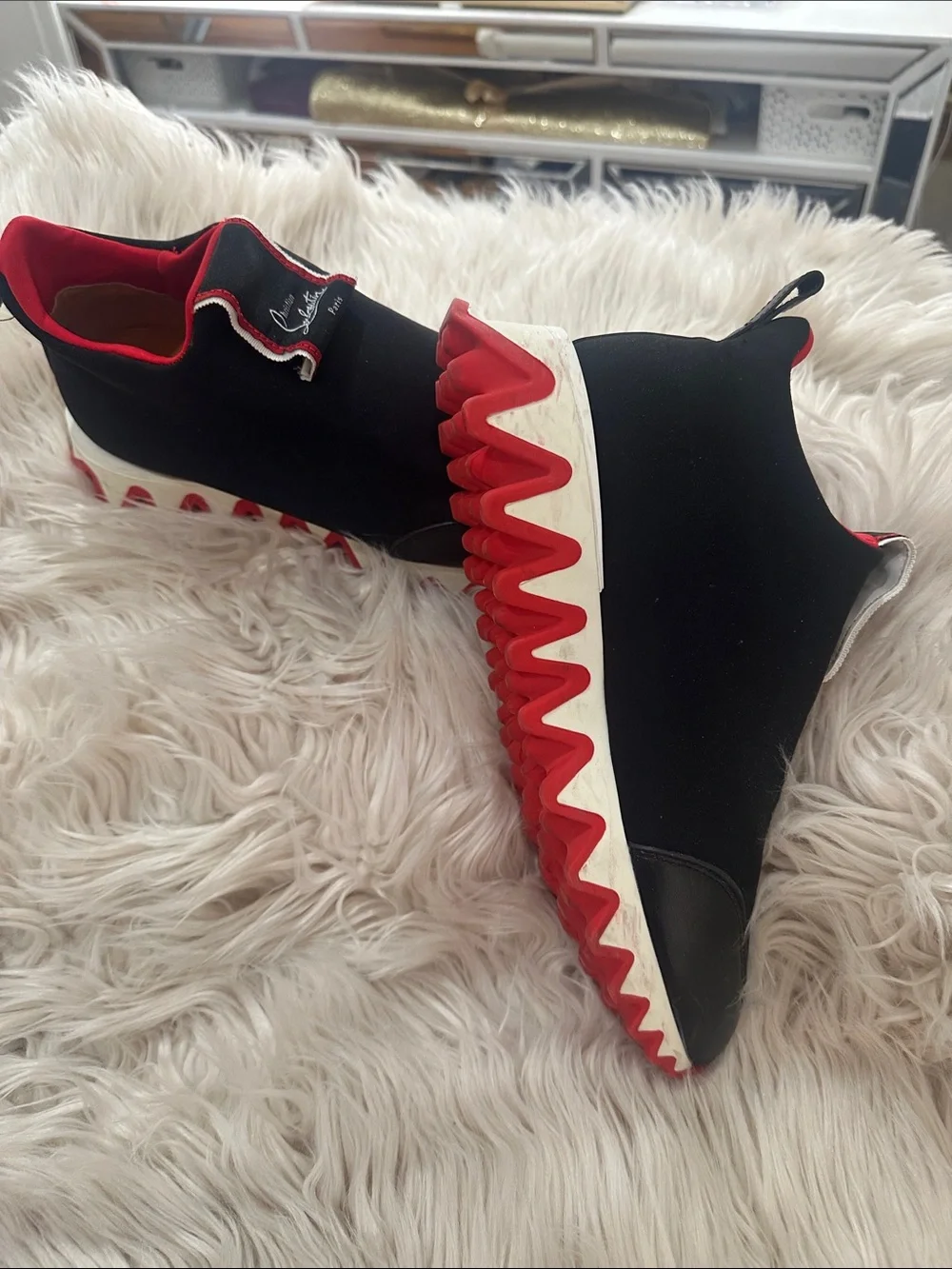 Christian Louboutin Black Slip-On Sneakers with Red Accents
